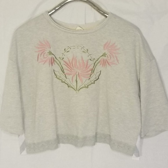Teaberry & Weave Flower Bloom 3/4 Crop Sweatshirt Top Heather S - Picture 2 of 9